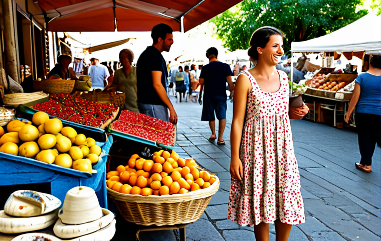 Artisan Market Scene**

"A bustling Provençal market, overflowing with colorful fruits, vegetables, and local cheeses. A young woman, fully clothed in a flowy sundress and espadrilles, smiles as she examines hand-crafted pottery. In the background, vendors chat animatedly, and sunlight streams through the market stalls. Safe for work, appropriate content, professional photography, perfect anatomy, natural proportions, modest clothing, high quality, family-friendly."

**