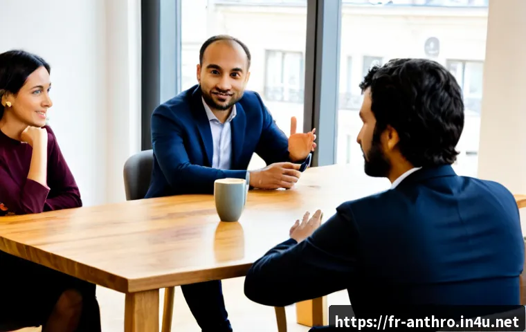 문화 간 커뮤니케이션 - Photorealistic multicultural business meeting in a bright Paris coworking space, French, North Afric...